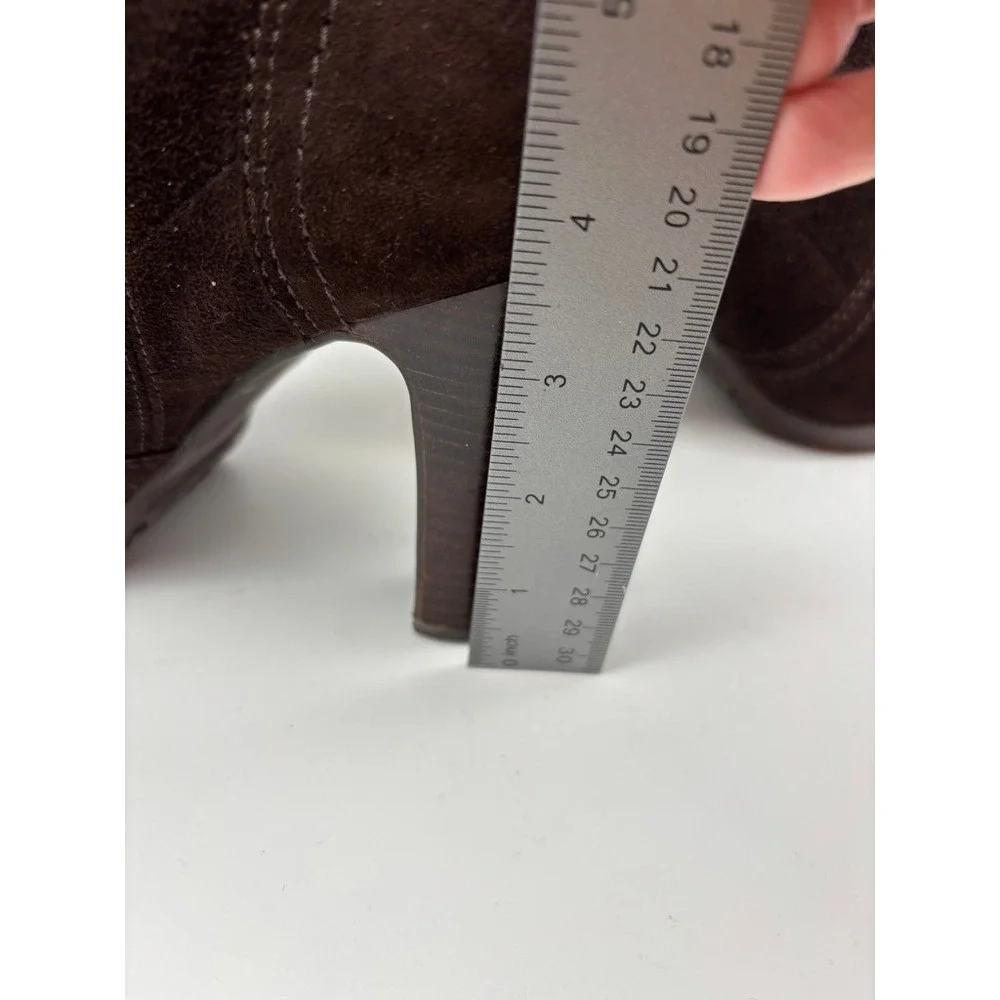 Tory Burch Ankle Boots Women‎ 6.5 Brown Suede Melrose Buckle Logo Back Zip Heel